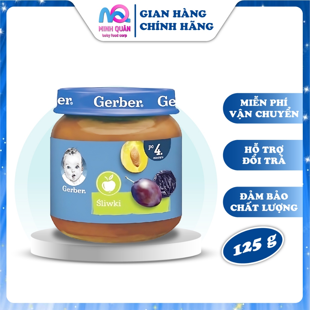 Mận Đen Nghiền Gerber Chính Hãng, Mận Đen Nghiền Giúp Bé Hết Táo Bón Hiệu Quả, Hũ 125g