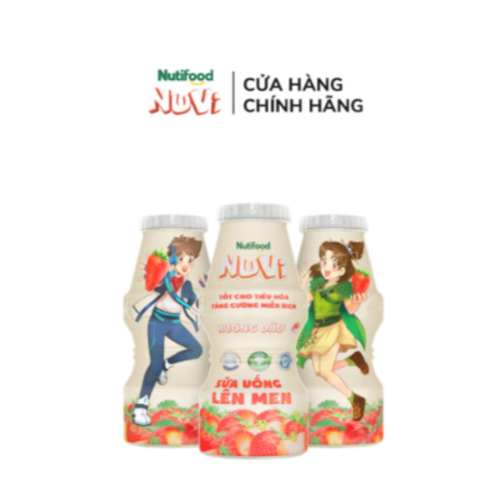 Thùng Sữa Uống Lên Men Nuvi Vị Dâu 100ml