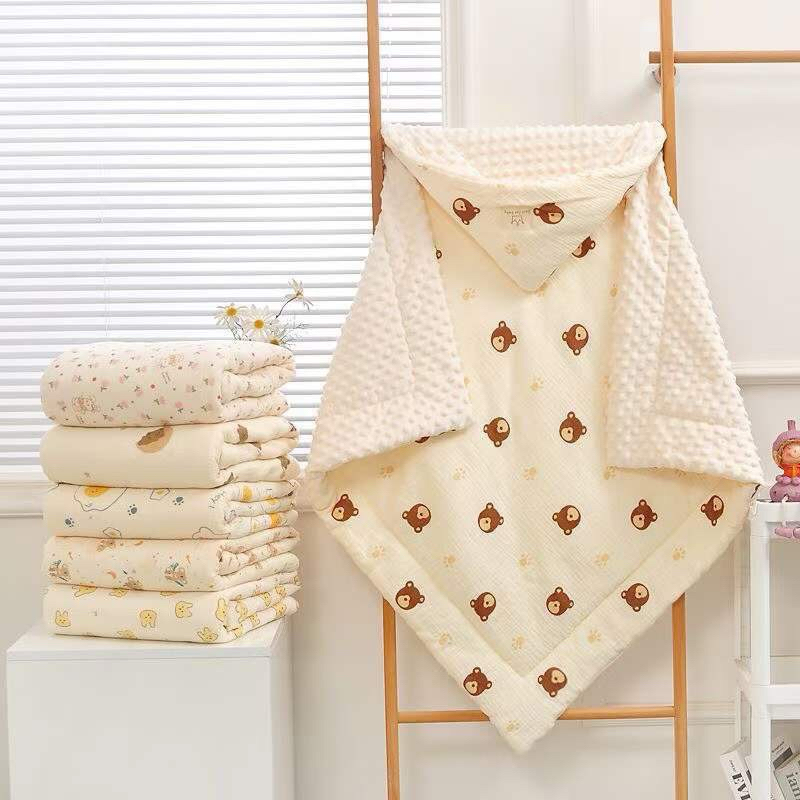 Ủ Xô Trần Bông Hạt Đậu Có Mũ, Kèm Dây Đai Wooyi Kt 80x80