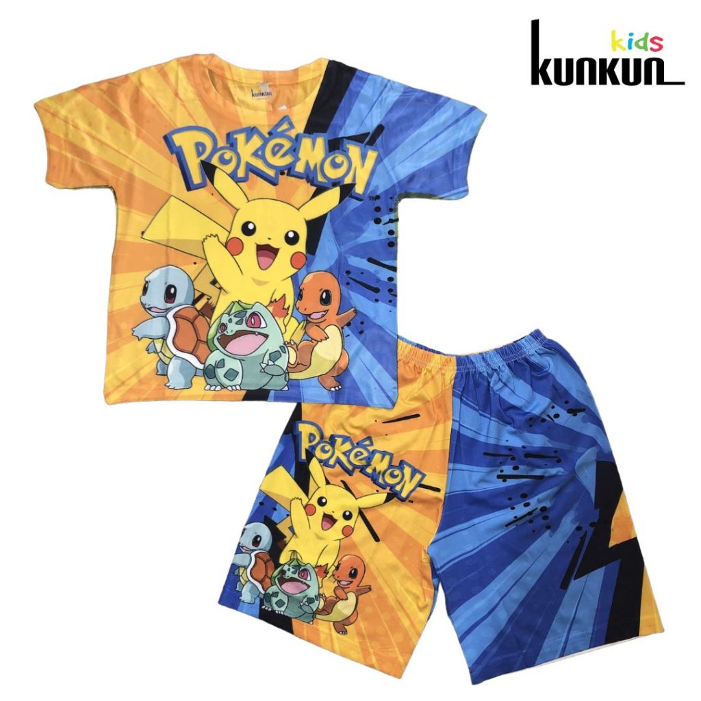Quần áo trẻ em thun lạnh in 3D hình Pokemon KunKun Kid TP1024 - Đồ bộ bé trai size đại từ 10-60kg cao cấp