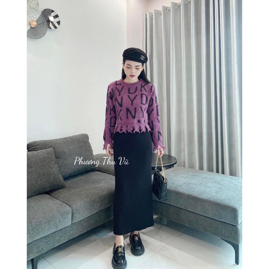 🌺  CHÂN VÁY LEN LÔNG THỎ MỊN DÁNG MIDI KHÔNG XÈ DÁNG SUÔNG