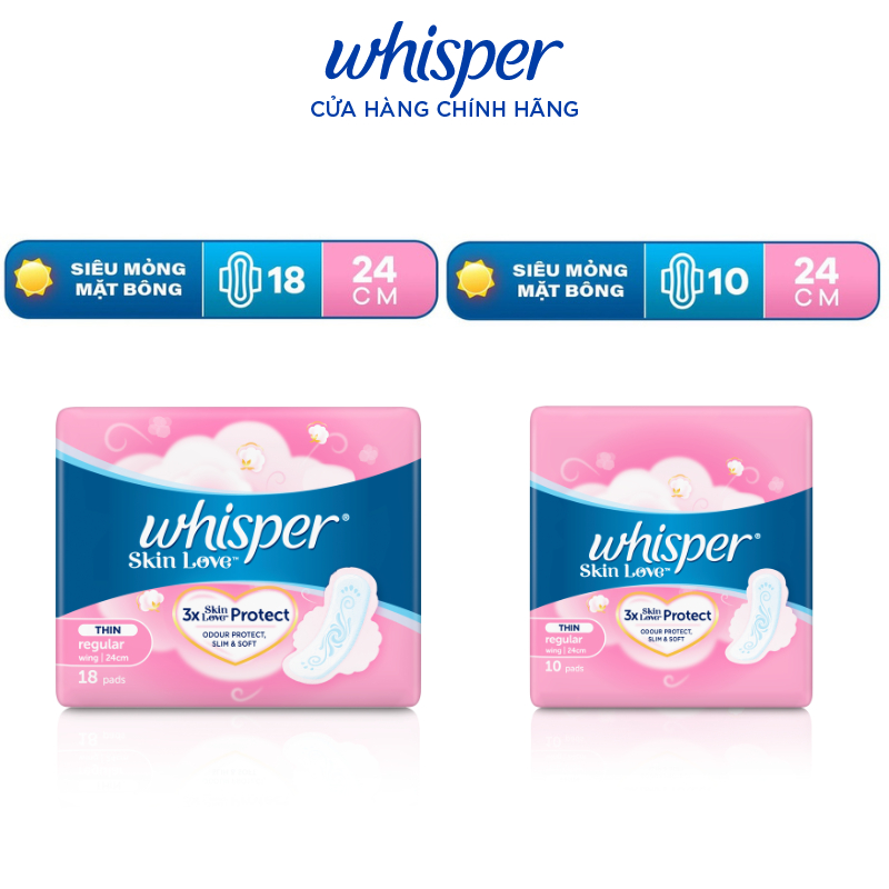 Băng Vệ Sinh Whisper Skinlove Mặt Bông Ngày 24cm