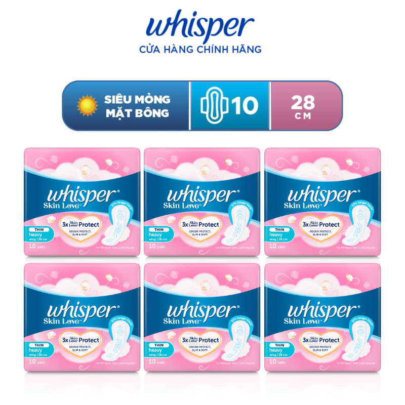 Băng vệ sinh Whisper Skinlove Đêm 28cm - Gói 10 miếng: 60 miếng