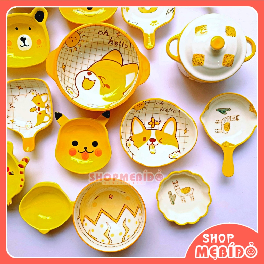 Bát Ăn Dặm Gốm Sứ Màu Vàng Cao Cấp Nhiều Hình Cho Bé- Shop Mẹ Bí Đỏ