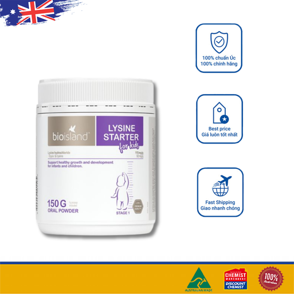 Bột tăng chiều cao cho trẻ của Úc Bio Island Lysine Starter for Kids 150g