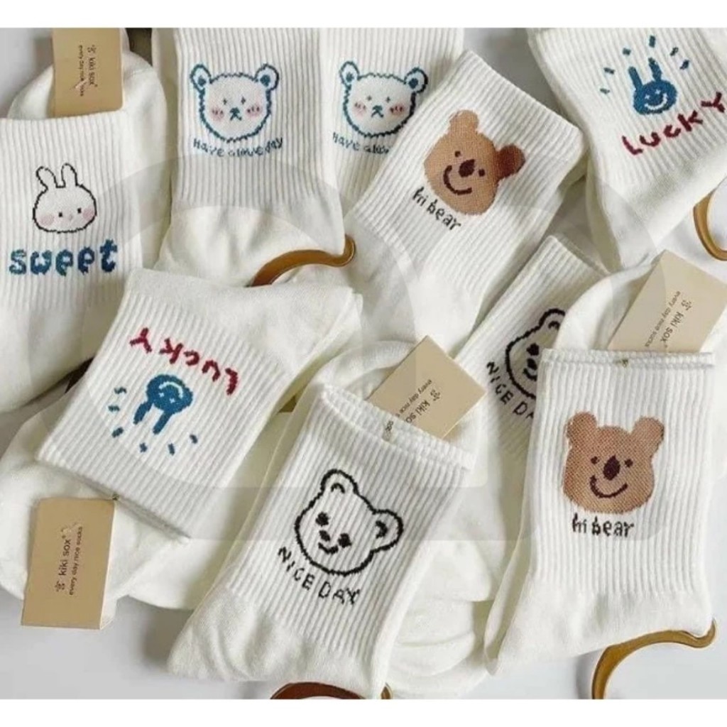 Set 10 Đôi Tất GẤU THỎ TRẮNG CỔ CAO ,Vớ Nữ Họa Tiết Gấu Thỏ Màu Trắng Phong Cách Hàn Siêu Cute