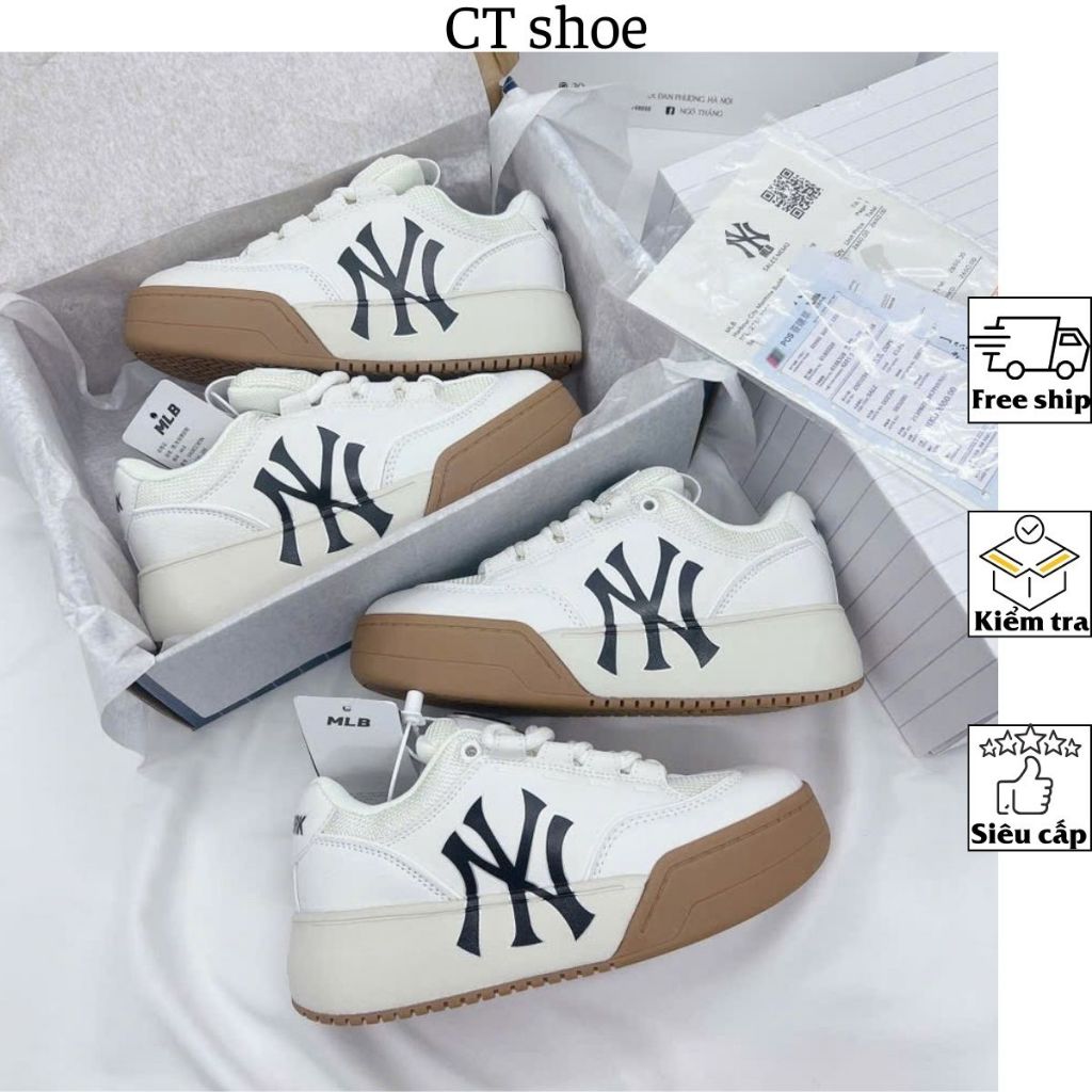 Giày thể thao nam nữ CT mlb chunky wide trắng be đế gum chữ NY đen S cấp phong cách thời trang hàn quốc