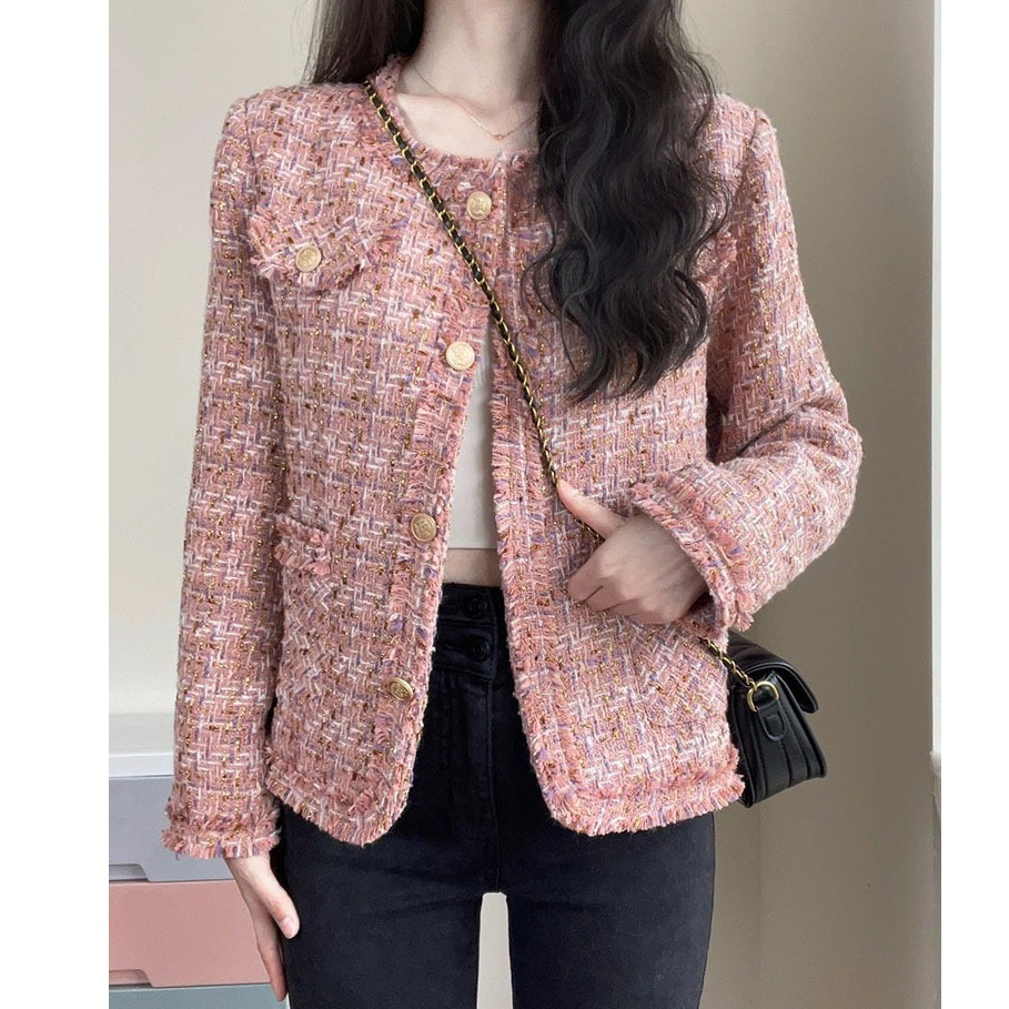Áo khoác dạ tweed đen viền thừng cúc ngọc