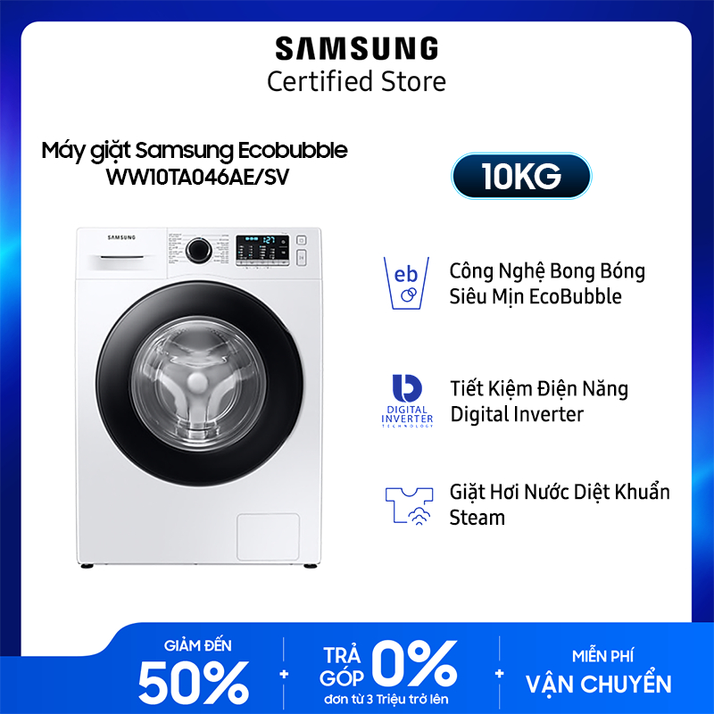 Máy Giặt Samsung Inverter 10 Kg WW10TA046AE/SV - Miễn phí giao + lắp Toàn Quốc