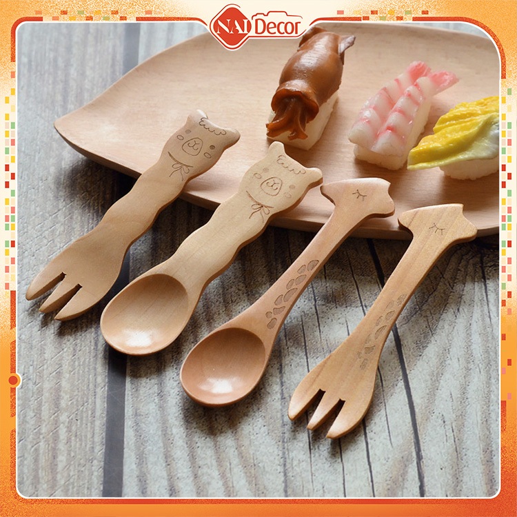 Bộ Muỗng Nĩa Gỗ Trẻ Em Nai Decor Dùng Cho Ăn Uống