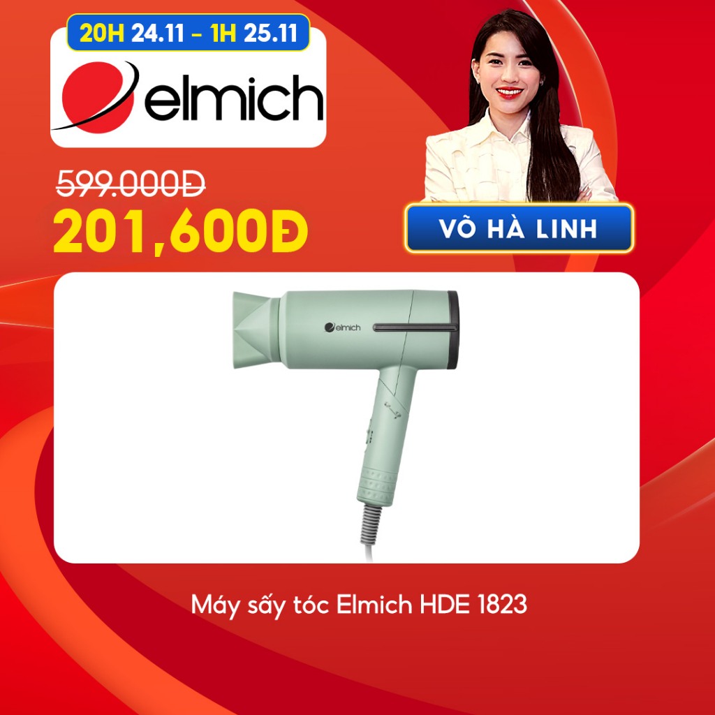 [ Chỉ còn 201K sau khi áp voucher] Máy sấy tóc Elmich HDE 1823PG