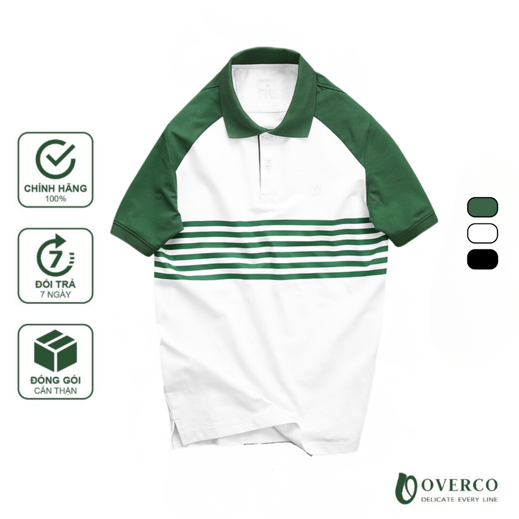 ÁO Polo Nam SKYL OVERCO Chất Vải Cotton USA Mềm Mịn Thoáng Mát Phối Tay In Sọc Ngang Mát Mẻ Co Giãn