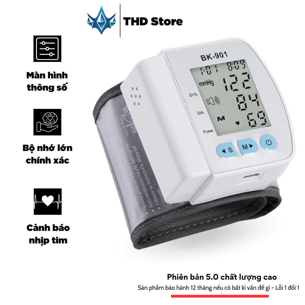 Máy Đo Huyết Áp Cổ Tay BK 901 Theo Dõi Sức Khỏe Cho Người Cao Tuổi Theo Dõi Huyết Áp Và Tim Mạch Tại Nhà