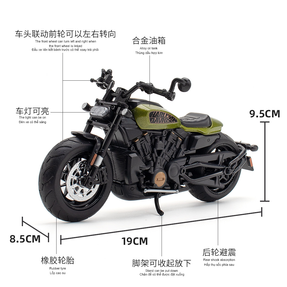 Mô hình tĩnh đồ chơi siêu xe motor máy phân khối lớn HARLEY DAVIDSON Sportster S tỷ lệ 1:12 bằng hợp kim có đèn giá rẻ