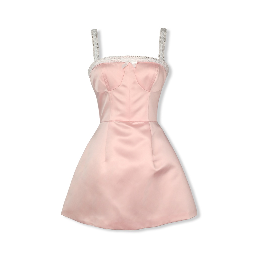 Đầm Nữ Ngắn Lace Strap Black White Pink, Chất Vải Phi Tafta Thoải Mái, WDN067, SOMEHOW