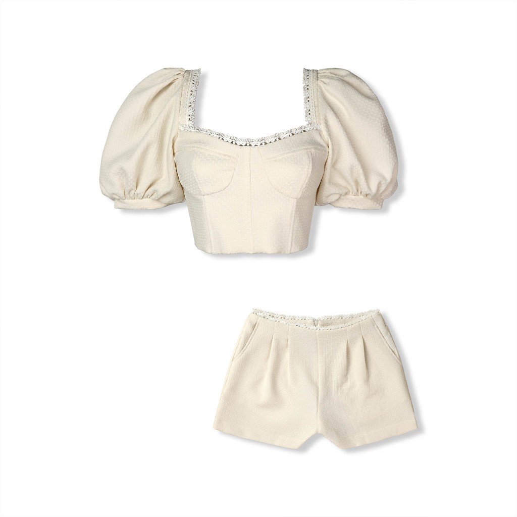 Set Nữ Pump Sleeves Crop With Short, Chất Vải Burlap Thoải Mái ,WSB095,SOMEHOW