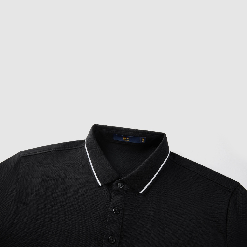 HLAxQee - Áo POLO nam ngắn tay mềm mịn đàn hồi phối logo gấu Elastic soft comfortable solid black Polo shirt