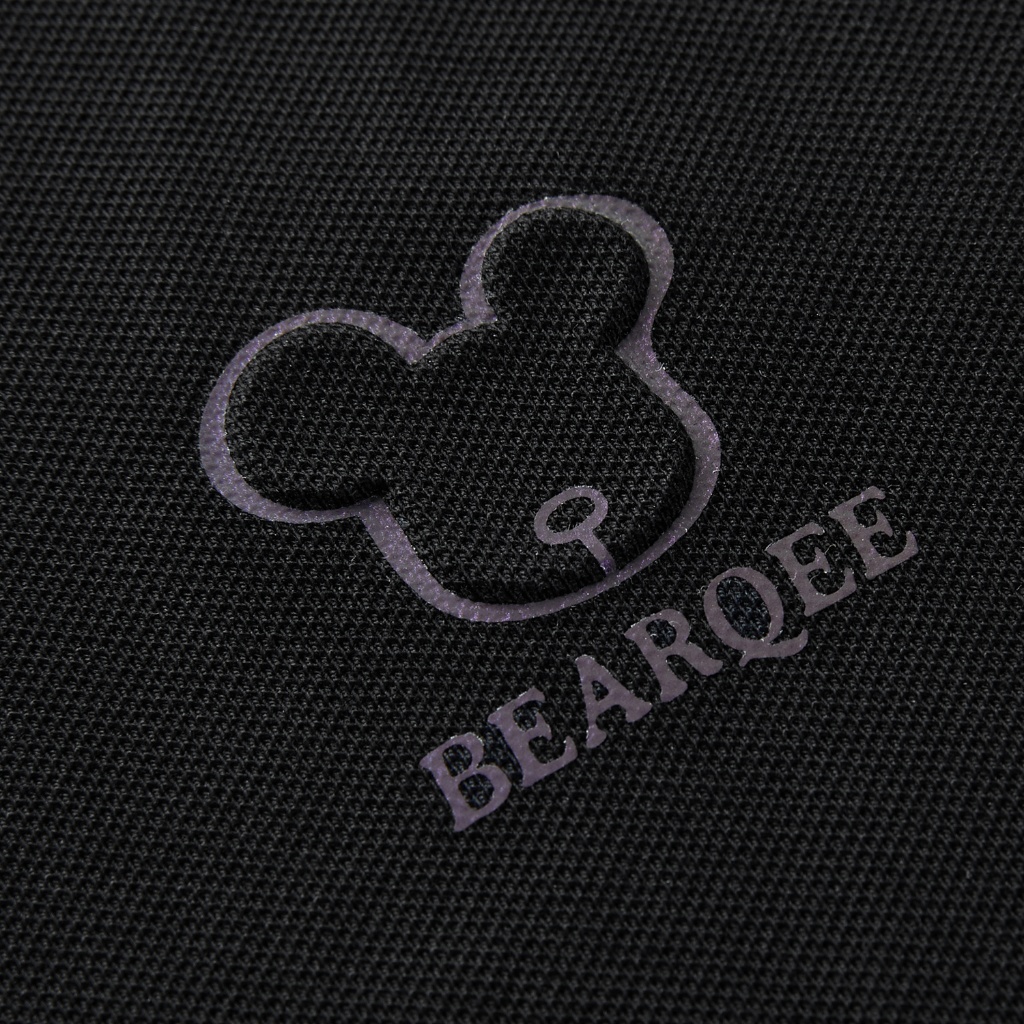 HLAxQee - Áo POLO nam ngắn tay mềm mịn đàn hồi phối logo gấu Elastic soft comfortable solid black Polo shirt