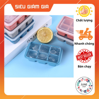 Khay đá 6 viên có nắp đế silicon dễ lấy đá, khay làm kem viên đế nhựa dẻo bền đẹp, khay trữ đông ăn dặm