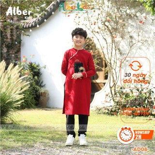 Áo dài tết cho bé trai ALBERKIDS ĐỎ XANH Thêu Rồng cho trẻ em 3,4,5,6,7,8,9,10,11,12 tuổi AD08