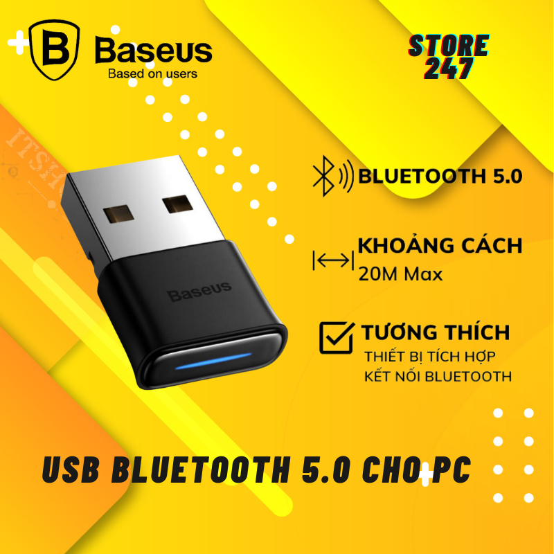 USB Bluetooth 5.0 Baseus kết nối nối tai nghe loa tay cầm chơi game cho pc máy tính laptop ...
