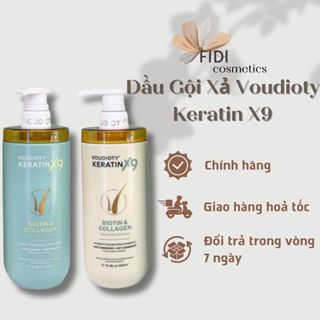 Cặp Dầu Gội Xả Voudioty Keratin X9 Biotin & Collagen 500ml, Dầu Cặp Chính Hãng An Toàn Mềm Mượt - Fidi Beauty