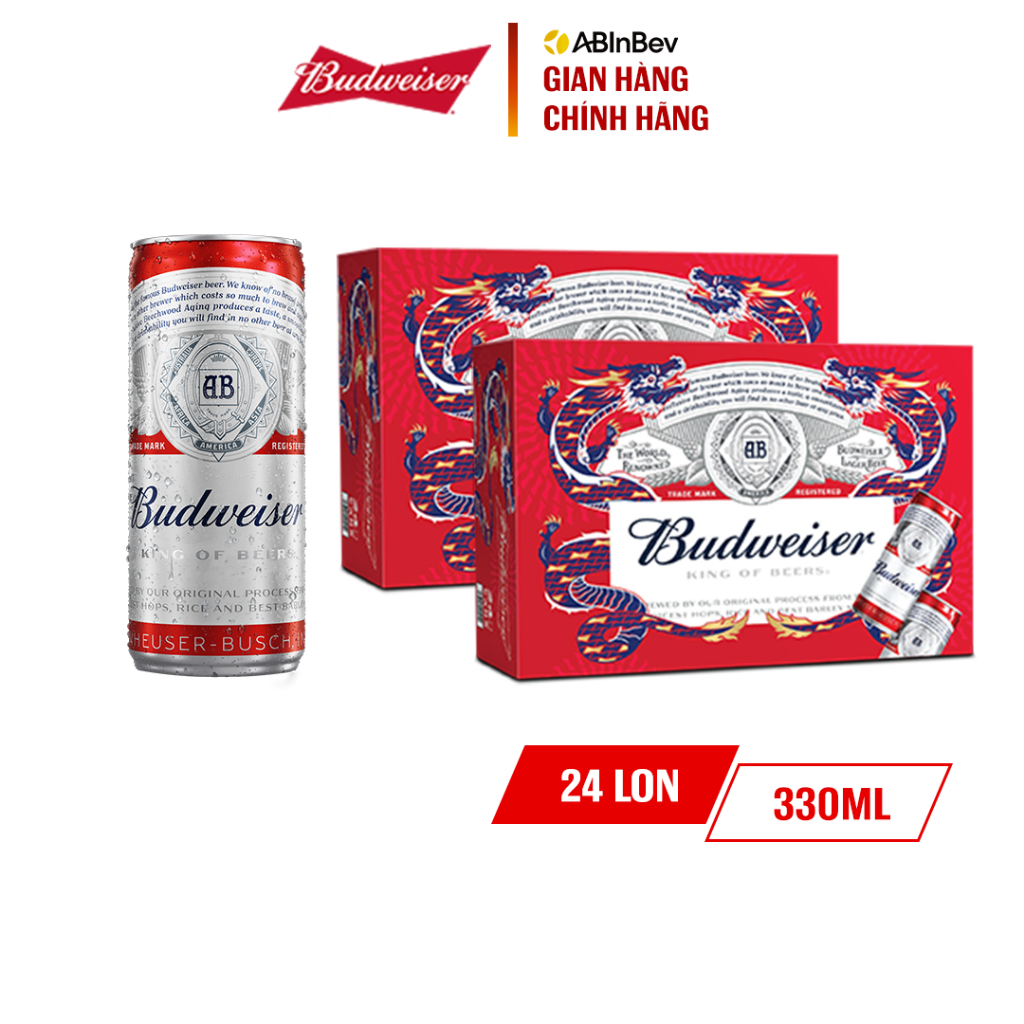 Combo 2 Thùng 24 Lon Bia Budweiser Chính Hãng (330ml/ lon) - Phiên Bản Tết 2024