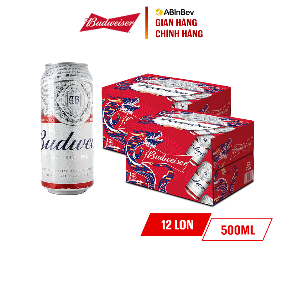 Combo 2 Thùng 12 Lon Cao Bia Budweiser Chính Hãng (500 ml/ lon) - Phiên Bản Tết 2024