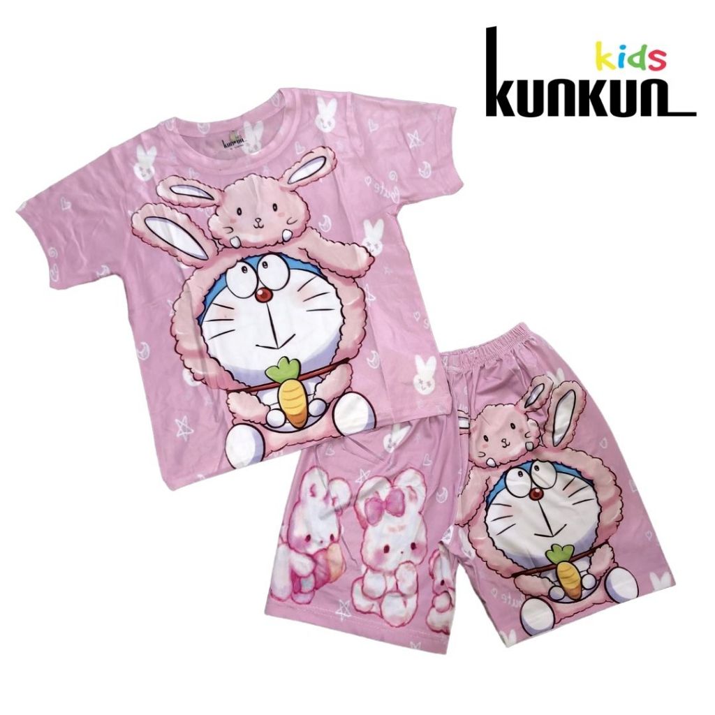 Quần áo trẻ em thun lạnh in 3D hình ngựa Doraemon KunKun Kid TP1054-Đồ bộ bé gái size đại từ 10-60kg