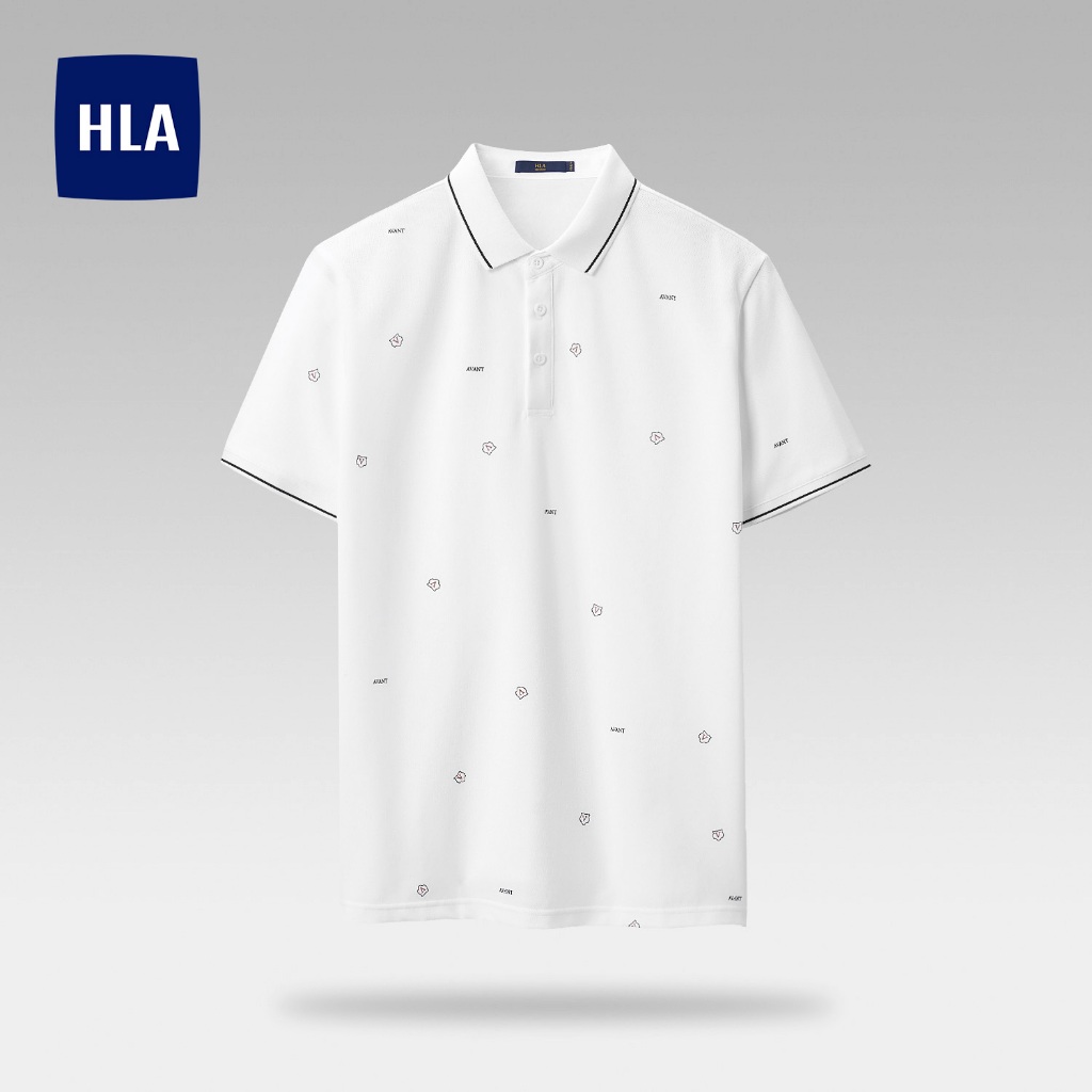 HLA - Áo POLO nam ngắn tay viền cổ thêu họa tiết Letter embroidery contrasting neckline Polo Shirt