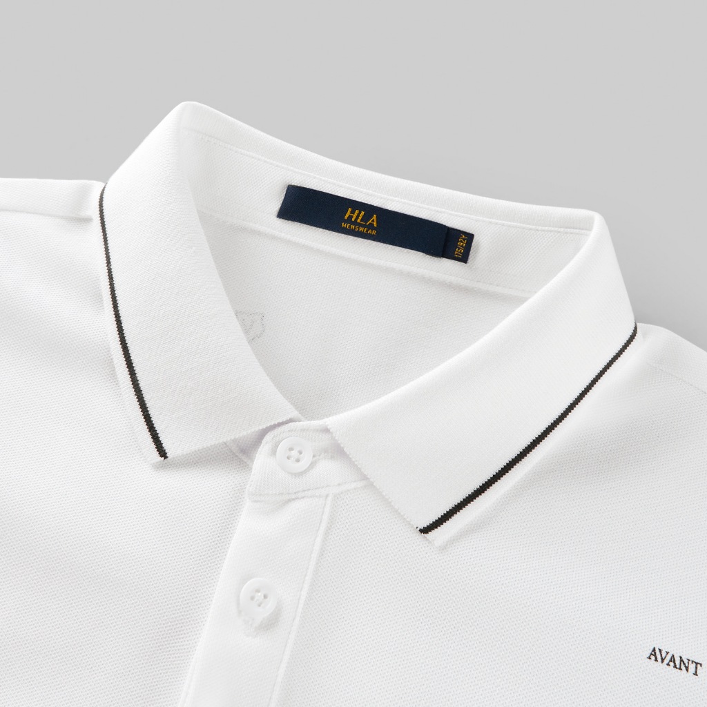 HLA - Áo POLO nam ngắn tay viền cổ thêu họa tiết Letter embroidery contrasting neckline Polo Shirt