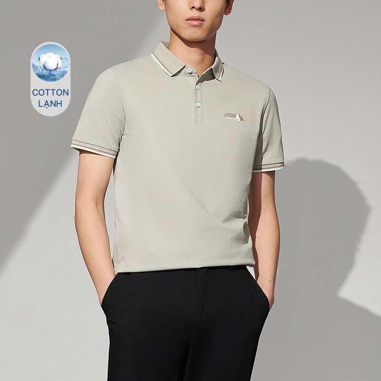 HLA - Áo POLO nam phối viền màu cotton lạnh mềm mịn cao cấp Icy cotton soft elastic neckline Polo Shirt