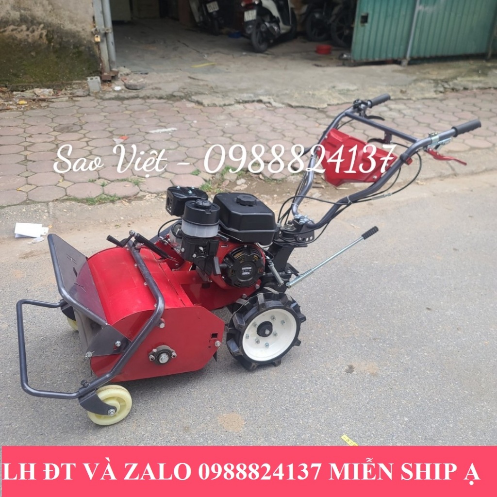 Máy cắt cỏ trục băm đẩy 4 bánh xe chạy xăng 7hp chuyên làm cỏ.