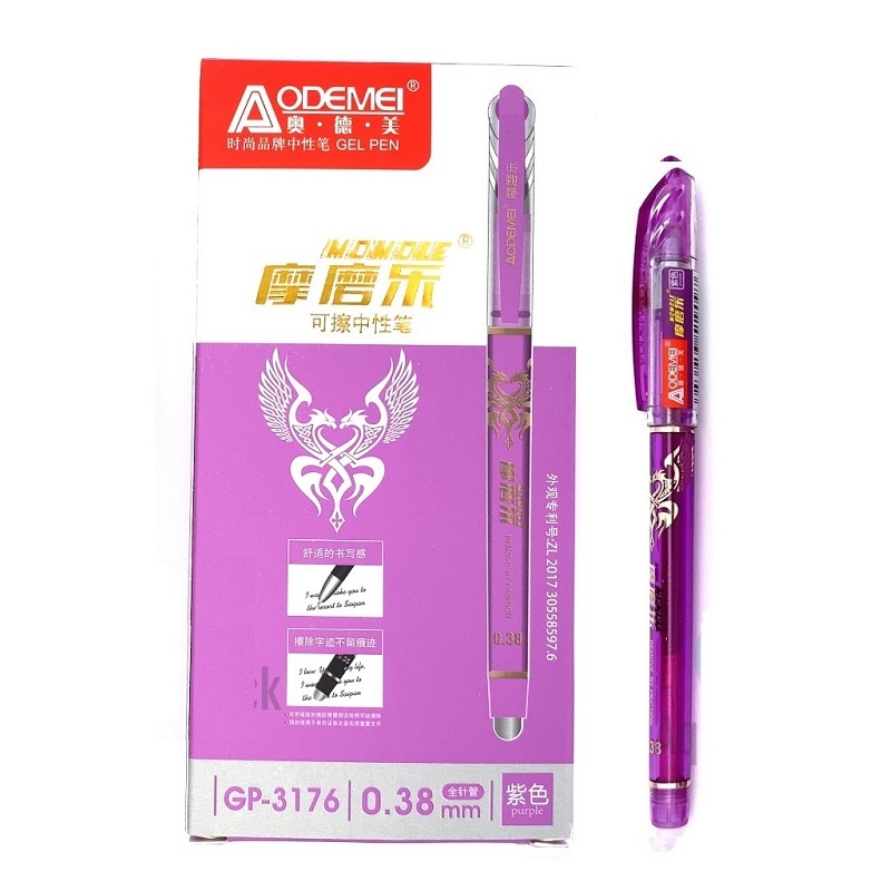 Hộp 12 cây bút gel nước xoá được AODEMEI GP3176 nét 0.38mm / GP-3176 / 3176 bút bay màu trên vải khi là ủi