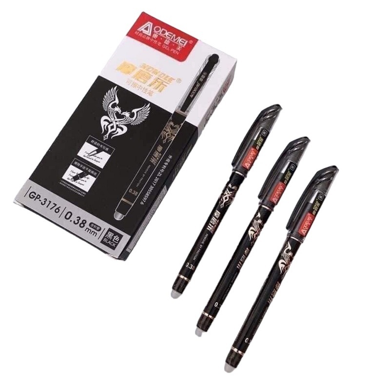 Hộp 12 cây bút gel nước xoá được AODEMEI GP3176 nét 0.38mm / GP-3176 / 3176 bút bay màu trên vải khi là ủi