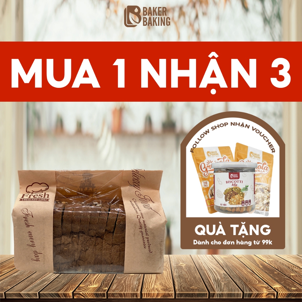 Bánh mì đen ngũ cốc nguyên cám Baker Baking không chất bảo quản, tốt cho sức khỏe