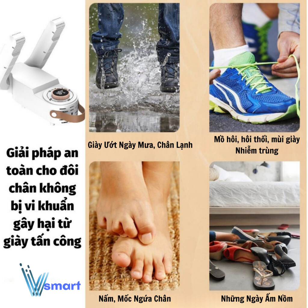Máy Sấy Giày Shoe Dryer Đa Năng, Làm Khô Siêu Nhanh Tia UV Khử Trùng Tiêu Diệt Vi Khuẩn, Khử Mùi Hôi, Hẹn Giờ Thông Minh