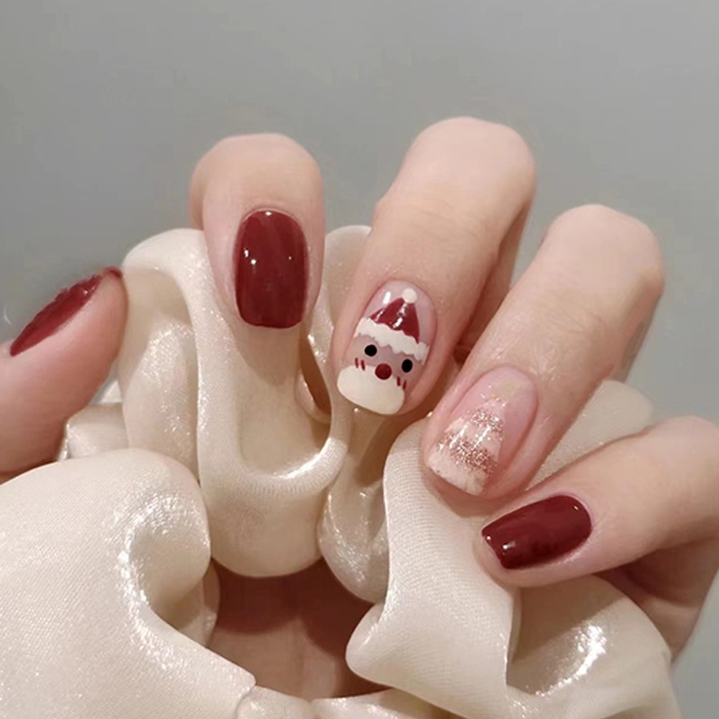 Móng tay giả noel, Móng tay giả ngắn màu đỏ giáng sinh, Nailbox, Shyn House Nail