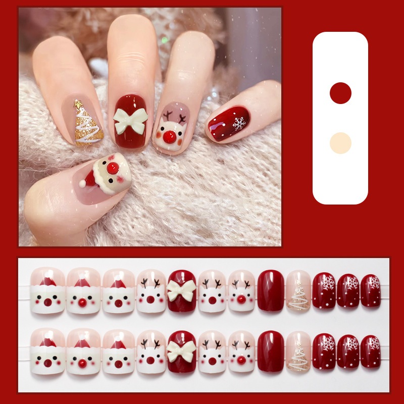 Móng tay giả noel, Móng tay giả ngắn màu đỏ giáng sinh, Nailbox, Shyn House Nail