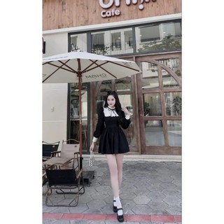 *Đẹp xuất sắc Đầm Nhung tay dài thời trang nữ mặc đi dự tiệc chất Nhung cổ bèo phối tay ôm eo váy xếp ly chữ A