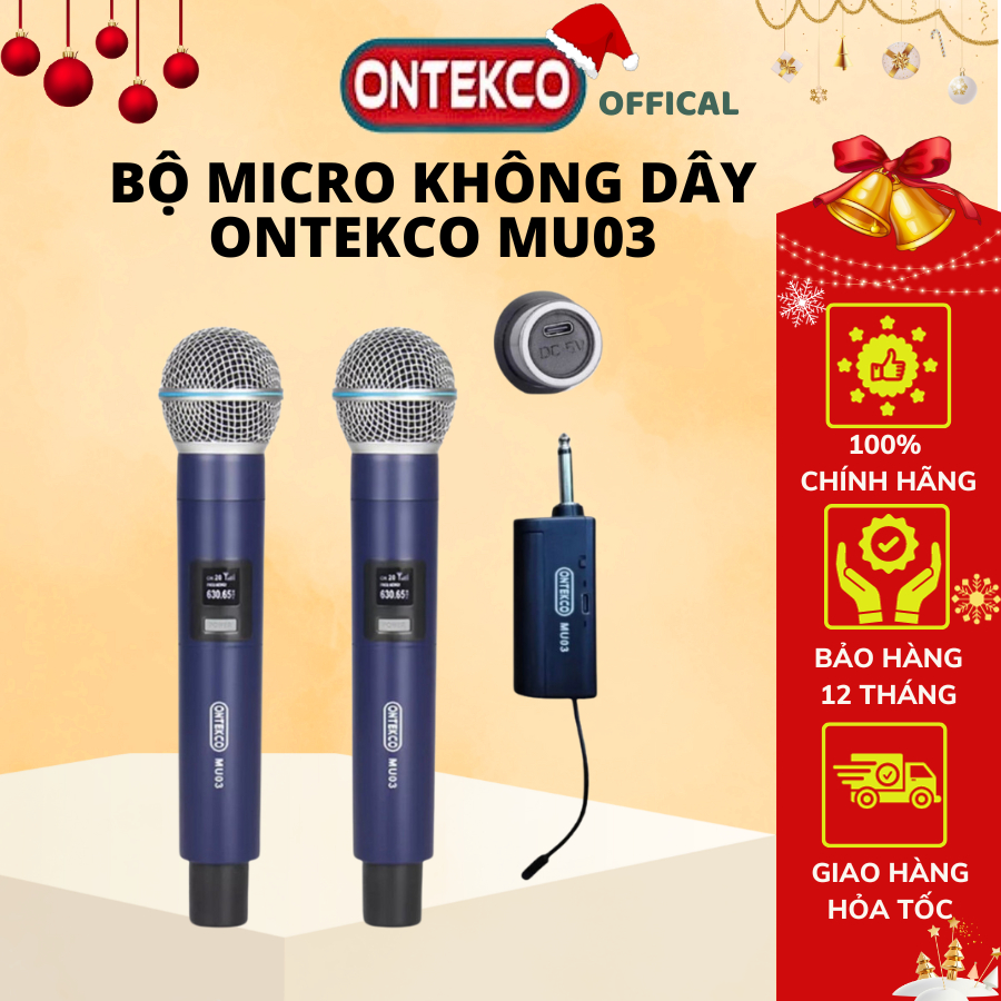 Bộ Micro Karaoke Không dây ONTEKCO MU03 Cao cấp, hiện thị tần số, Chuyên dụng cho mọi Loa kéo Amply - ONTEKCO