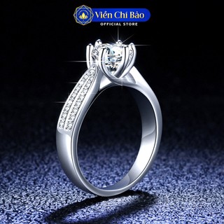 Nhẫn bạc Ý 925 Viễn Chí Bảo nhẫn 2 viền đá mạ vàng trắng nữ đính đá ổ 6 chấu cao cấp đính đá cao cấp N400992