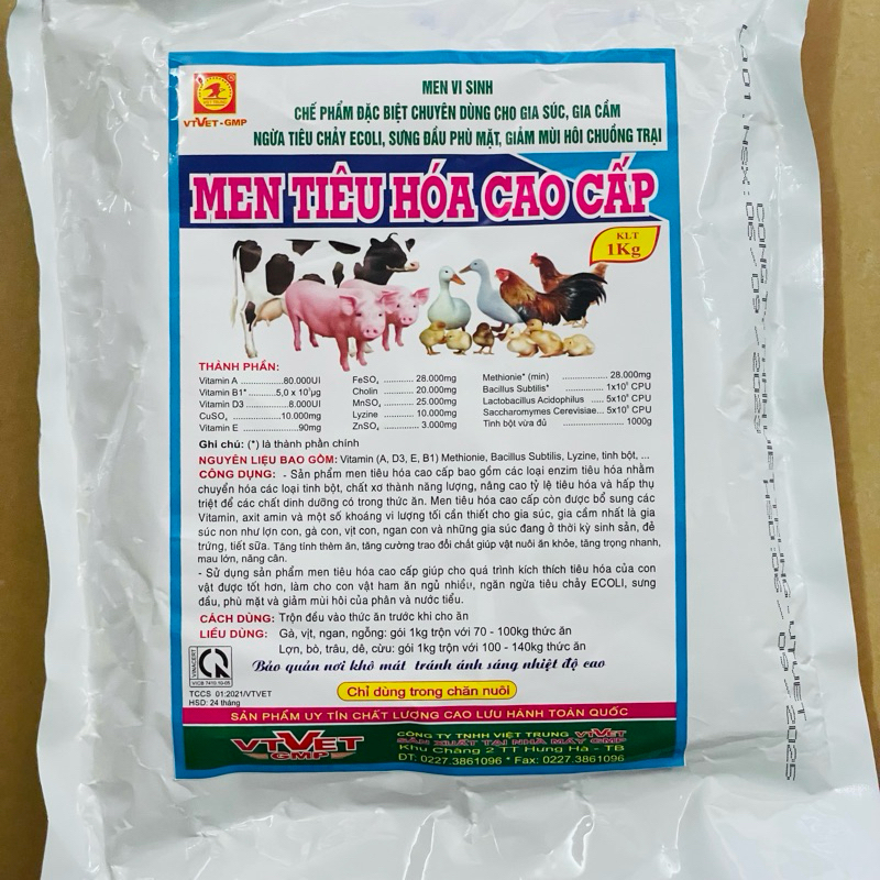 Men tiêu hoá cao cấp 1kg cho gia súc, gia cầm