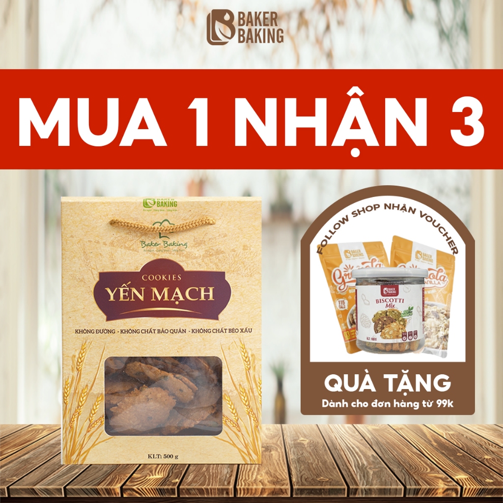 Bánh ăn kiêng cookies yến mạch Baker Baking, bánh quy dành cho người tiểu đường, ăn kiêng, ăn vặt healthy eatclean