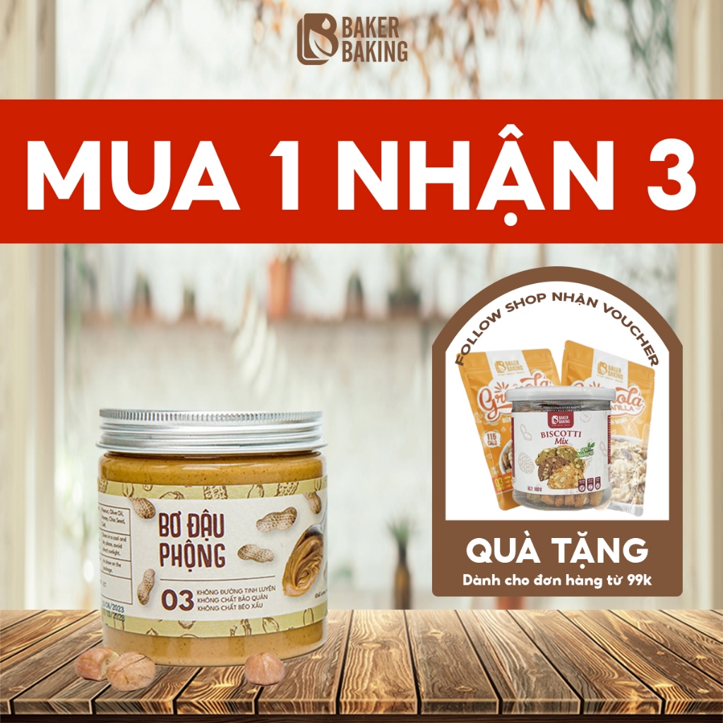 Bơ đậu phộng Baker Baking không đường, không chất bảo quản dành cho người ăn kiêng, healthy, eatclean 200g