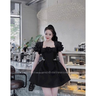 Đầm Tapta Cao Cấp Thiết Kế Sang Trọng Cổ vuông Tay Bồng Xinh Xắn, Đầm Đẹp Đi Cưới Sự Kiện Sinh Nhật Sang Chảnh