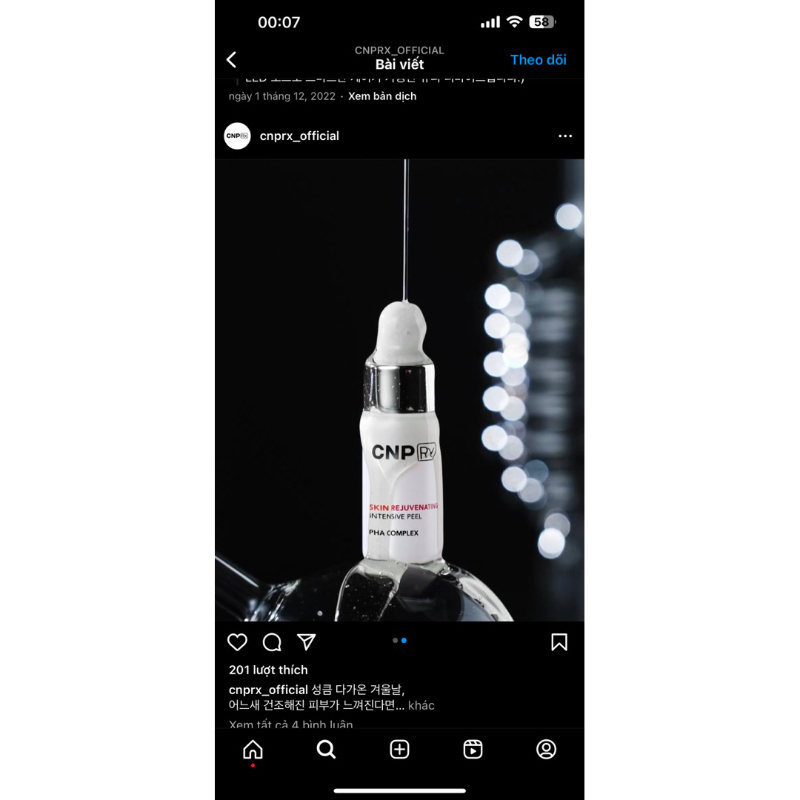Peel tái tạo da CNP Rx Skin Rejuvenating Intensive 5ml