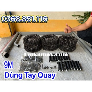 Dây thông tắc cống lò xo dùng tay quay dài 9m + 6 đầu thông + tay quay