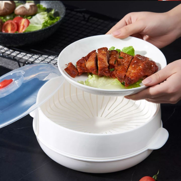 Bộ Khay Hấp Lò Vi Sóng 3 Lớp Việt Nhật 5625 Rộng Gồm Tay Cầm 24.5CM X Cao 11CM