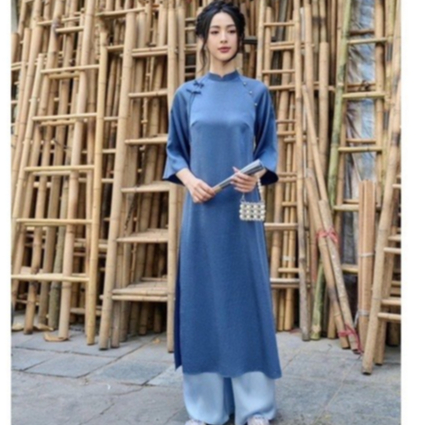 Áo Dài Cách Tân Xuông Dáng Xưa Vai Đính Nơ lụa tây thi  kèm quần giá sỉ lẻ